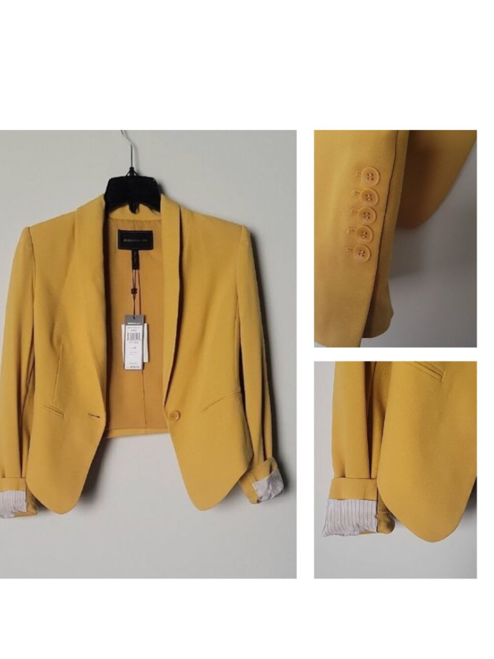 NWT XS BCBG Bowie Blazer Jacket Butter Yellow Feminine Sexy Fitted Tuxedo Office